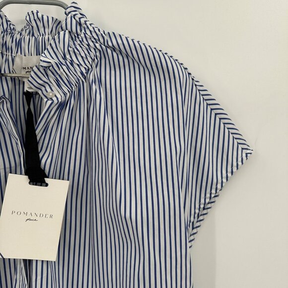 Pomander Place by Tuckernuck Blue Stripe Rae Blouse sz S NWT Button Front - Picture 4 of 10